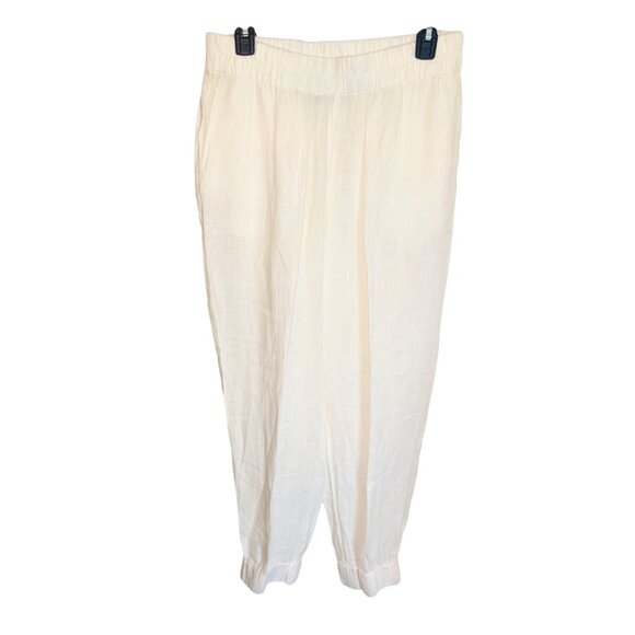 Flax White Cream Linen Jogger Casual Pants M Sustainable Lagenlook M Minimalist - Picture 1 of 5